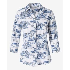 Chico’s Size 1 US M 8 Button Up Shirt Palm Desert‎ Lorena Wrinkle Resistant Top